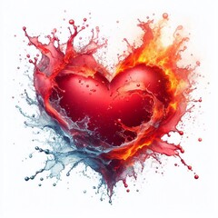 Red heart shape what blends water and flame. AI generted illustration