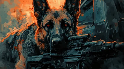 Fotobehang Creative 4k high resolution wallpaper art of a dog inspired by game movie with Tactical shooter with realistic military settings and weaponry by Pastel Drawing      © Emil