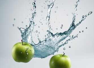 Delicious fresh apple with water splash over isolated white background
