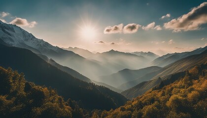 beautiful sunny morning in the Himalayan mountains layers

 - obrazy, fototapety, plakaty