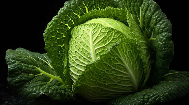 A captivating image featuring fresh cabbage against a clean white backdrop, showcasing its tightly packed leaves and vibrant green color. A minimalist and elegant visual, perfect for culinary or artis