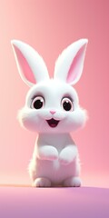 A white rabbit with big eyes and a pink background. Generative AI.