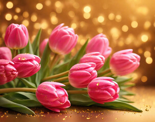 Pink tulips on bokeh background