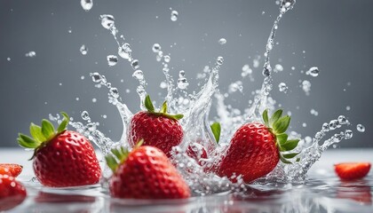 Strawberry with water splash over isolated white background
