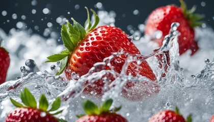 Strawberry with water splash over isolated white background
