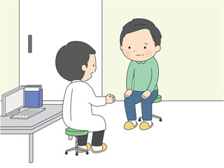 医師と話す男性のイラスト