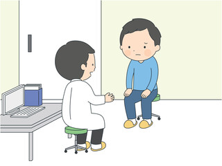 医師と話す男性のイラスト