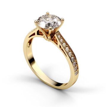 Gold Diamond engagement ring  on transparency background PNG