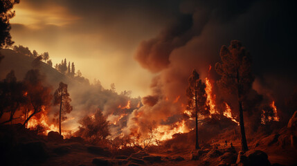 Wildfire. Forest fire in progress. Fire. Large flames.