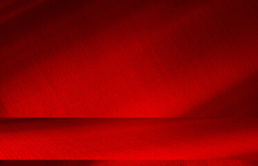 Wall interior background, studio and backdrops show products.with shadow from window color Red...