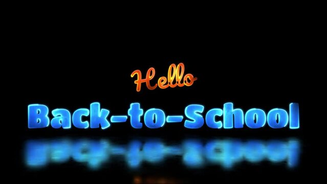 Glowing looping back to school word neon frame effect, black background. 