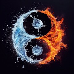 Yin and yang shape That Blends water splashes and melting with fire splashes. AI generted illustration