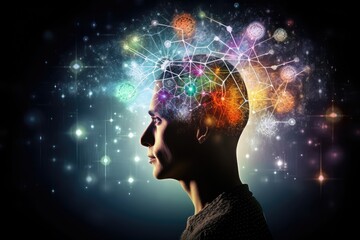 Obraz premium Brain puzzle jigsaw: training for mind fitness. Energy flows through synapses, enhancing skill and neuronal connections. Mindset influences colorful thinking in cognitive exercises and axon learning.