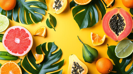 Creative layout made of summer tropical fruits