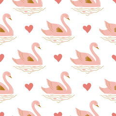 Pink swan pattern seamless swan princess pattern vector illustration © Tani Kuzminka