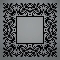 Decorative frame Elegant vector element for design in Eastern style, place for text. Floral black and gray border. Lace illustration for invitations and greeting cards