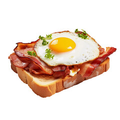 Toast with bacon and egg on transparent background. Generative ai design.