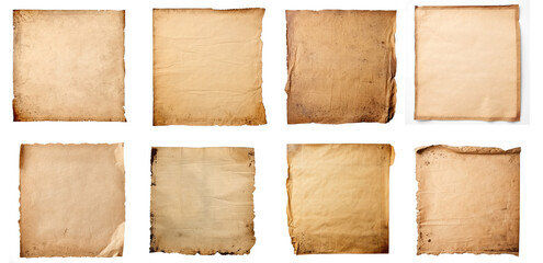  Set of old worn paper on transparency background PNG - obrazy, fototapety, plakaty