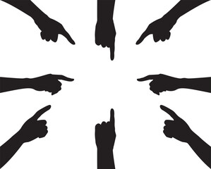 silhouettes of hands pointing from all angles