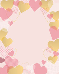 バレンタインに使えるピンクとゴールドのドットのハートのベクターフレーム画像