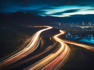 traffic on highway at night. generative AI