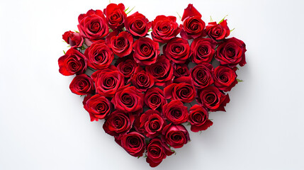 Stock photo red heart Made of Red Roses Isolated white background, copy space, generative ai