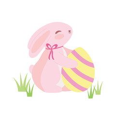 Easter bunny with egg vector decor element isolated on white background.