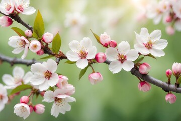 Cherry blossom in spring with blurred green background