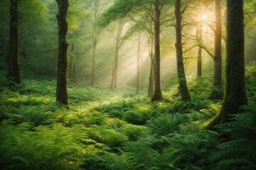 Obraz premium A lush forest scene with vibrant greenery and a flourishing ecosystem to celebrate Earth Day