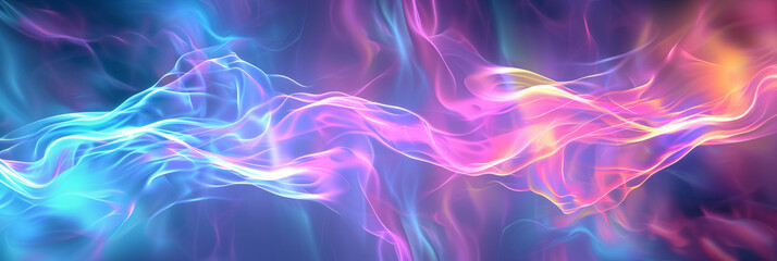 Obraz premium Abstract vibrant background with flowing neon pink and blue light waves suitable for technology, music, or creative concept themes