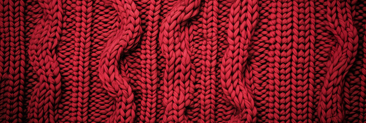 Close-up textured background of intertwined red braided fibers suitable for fabric, fashion or design concepts