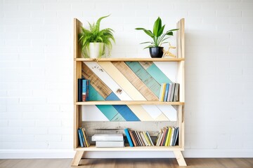 a diy bookshelf made from reclaimed wooden planks