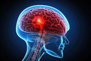 Red mind axon pain, a trigger for brain distress. A red dot signifies pain point, reflecting broken cell. Primary Headache, Migraine, Cephalalgia, interconnectedness of brain, Head pain perception