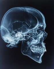 Human skull on X-ray visual. Generative AI technology.	
