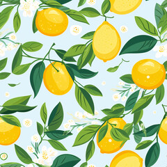 Lemon and Leaves Seamless Pattern Graphic Illustration