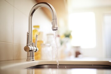 modern faucet running clear water into a sink