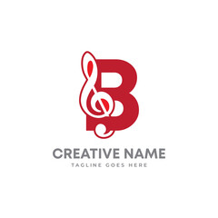 letter B with music note logo. music logo. music school logo