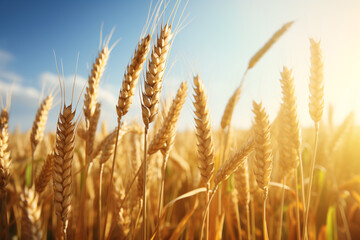 Fototapeta premium Golden Grass Field on a Sunny Summer Day, A Serene and Beautiful Landscape