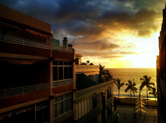 Sunset in Puerto Naos on the island of La Palma (Canaries, Spain)