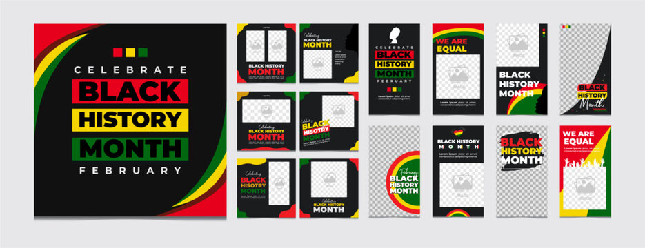 Set of social media post template for Black History month. Black history month African American history celebration, African American History. Celebrated annual.