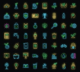 Ecologist icons set. Outline set of ecologist vector icons neon color on black