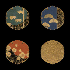 縁起物　松竹梅　図案　雪輪型　