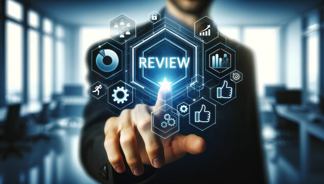 
Interactive Business Review & Performance Evaluation.Digital interface showcasing an annual business review process emphasizing action plans performance evaluation&continuous learning for improvement