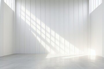 Empty room with white walls and floor and sunlight. 