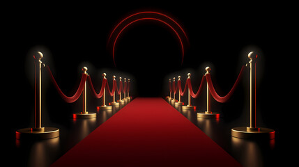 Red carpet on the stairs on dark background, the way to glory, victory and success