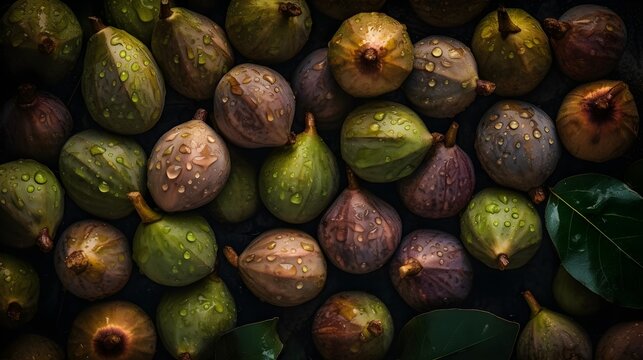 Fresh Indian fig with water splashes and drops on black background