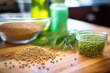  fresh hops and barley grains on pubs countertop © studioworkstock