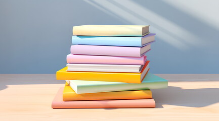 a stack of colorful books on a table, Generative AI