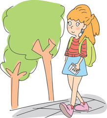 A female student walking to school.