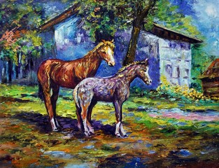 Art painting Fine art Oil color  horse Lucky from Thailand	